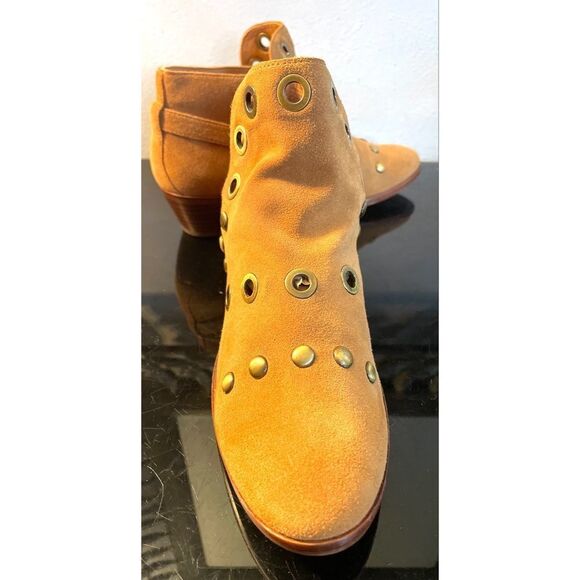 Sam Edelman Pedra Women's Grommet Detail Booties Suede Ankle Boots Brown SZ 7.5 - Picture 1 of 11